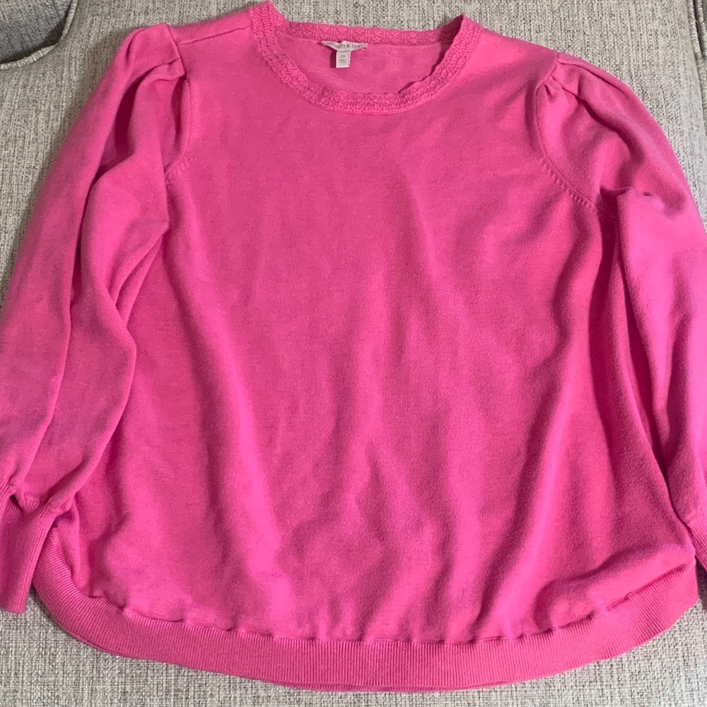 Crown & Ivy Hot Pink Puff Sleeve Sweater Plus 2X – Preppy Feminine Winter Knit